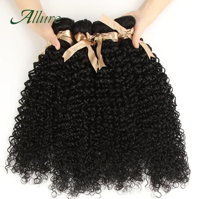 Kinky encaracolado feixes de cabelo humano natural preto colorido remy extensões de cabelo 1/3/4 pçs brasileiro jerry feixes de cabelo encaracolado allure