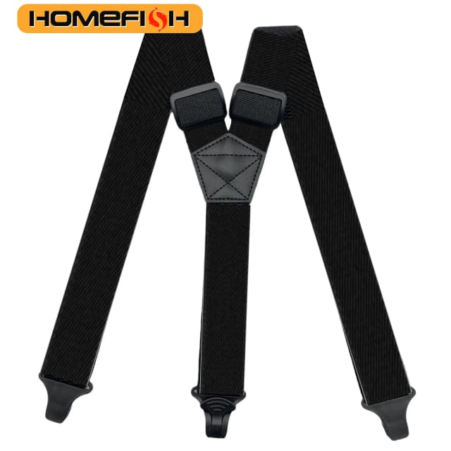 Suspensórios de trabalho resistentes para homens, 3.8cm de largura, x-back com 3 fechos de pinça de plástico, calças elásticas ajustáveis, suspensórios-preto