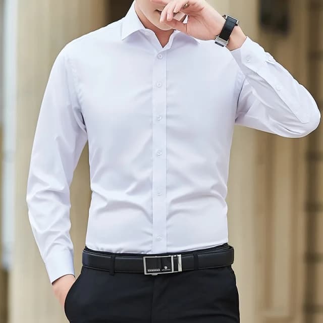 Novo plus size masculino cor sólida camisa de negócios moda clássico básico casual magro branco manga longa camisa roupas marca