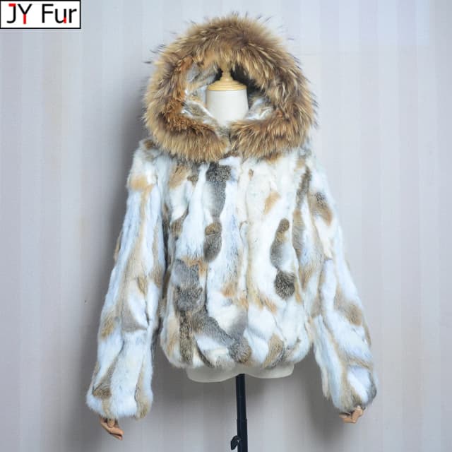 Venda quente inverno feminino real jaqueta de pele de coelho natural quente casaco de pele de coelho senhora russa grosso 100% genuíno pele de coelho outerwear