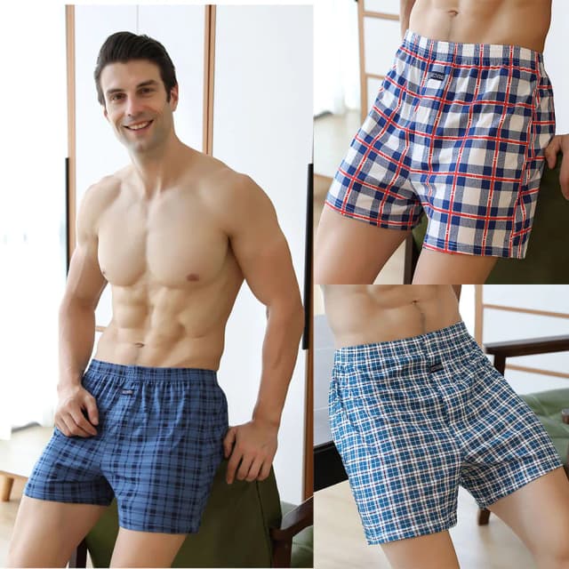 3 unidades/pacote 100% algodão calças de pijama masculinas xadrez cintura elástica shorts de dormir casual respirável 3d virilha bottoms pijama hombre