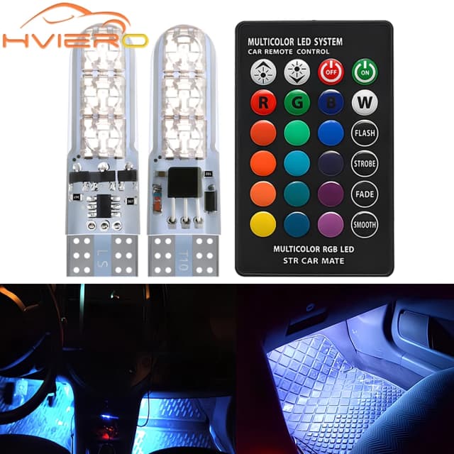 2x t10 w5w rgb led controle remoto rgbw 391 6smd folga festão cúpula luz de leitura cunha lado led lâmpada sinal descoloração
