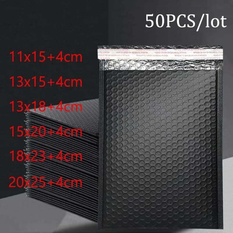 50 pçs sacos de envelope de espuma preta auto selo mailers acolchoados envio envelopes com bolha saco de envio pacotes saco