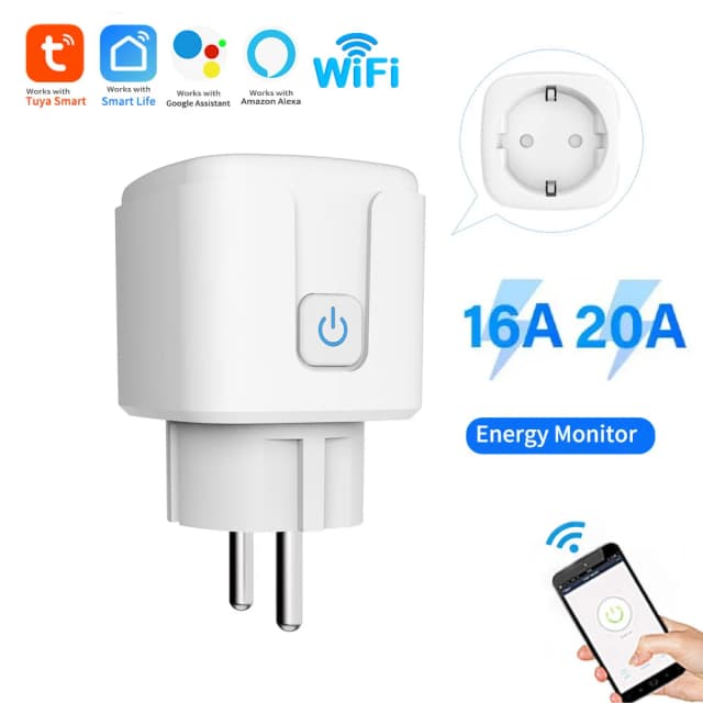 Tuya tomada inteligente tomada da ue 16a/20a com monitor de energia cronometragem controle voz wifi tomada inteligente funciona com alexa google casa