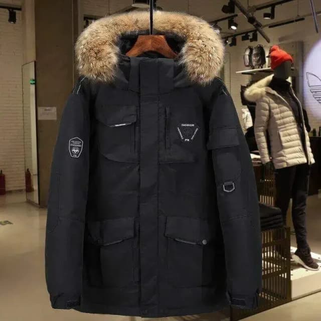 Inverno para baixo jaqueta masculina coreano na moda grosso grande gola de pele com capuz pato branco para baixo casaco quente casal rua neve bolso parka