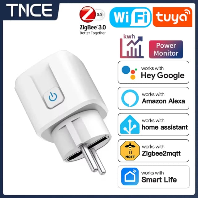Trce tuya tomada inteligente wifi ou zigbee3.0 tomada ue 16a/20a monitor de energia função temporização controle voz trabalho com alexa google casa