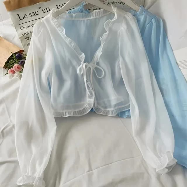 Mulheres finas casuais rendas arco verão roupas de proteção solar feminino cardigan camisa roupas topos blusa para mulher
