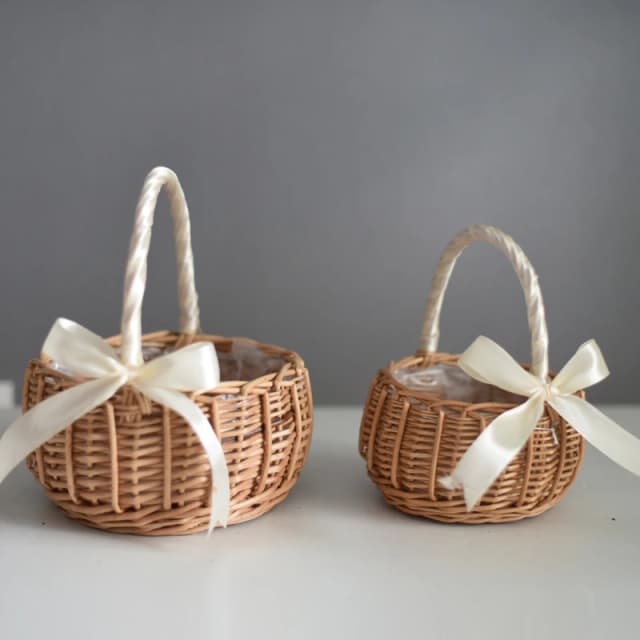 Cestas de flores tecidas cesta de armazenamento de rattan artesanal rack de armazenamento flor menina mão cesta para casa decoração de casamento