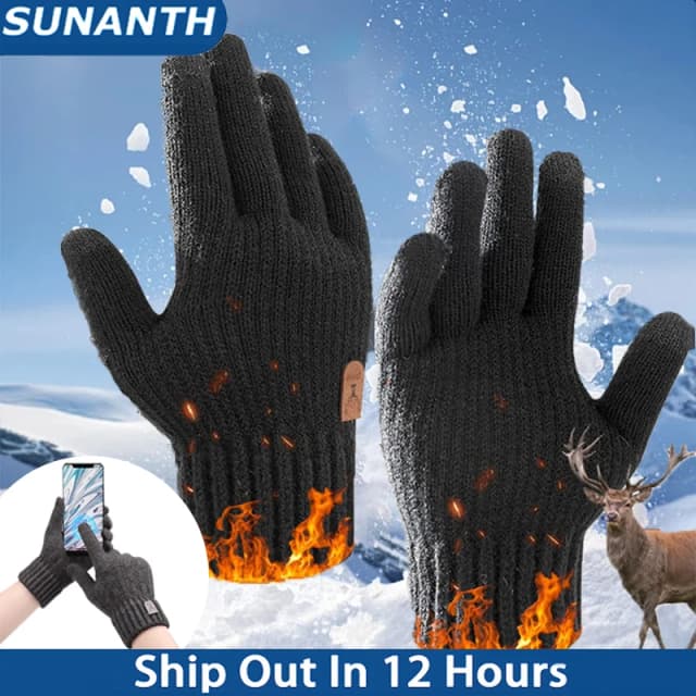 Inverno tela de toque malha luva quente ao ar livre anti deslizamento ciclismo condução à prova frio cinco dedos luva moda sólida unisex