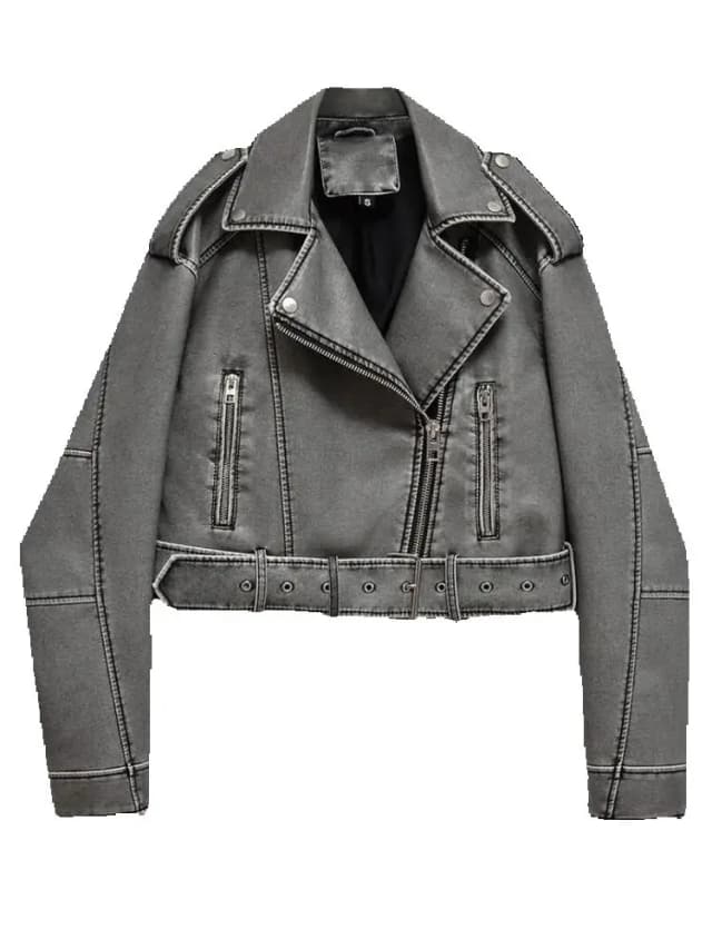 Mulheres outono inverno solto cinza plutônio falso couro jaquetas curtas cinto feminino high street zíper retro moto biker casacos outwear XS-XL